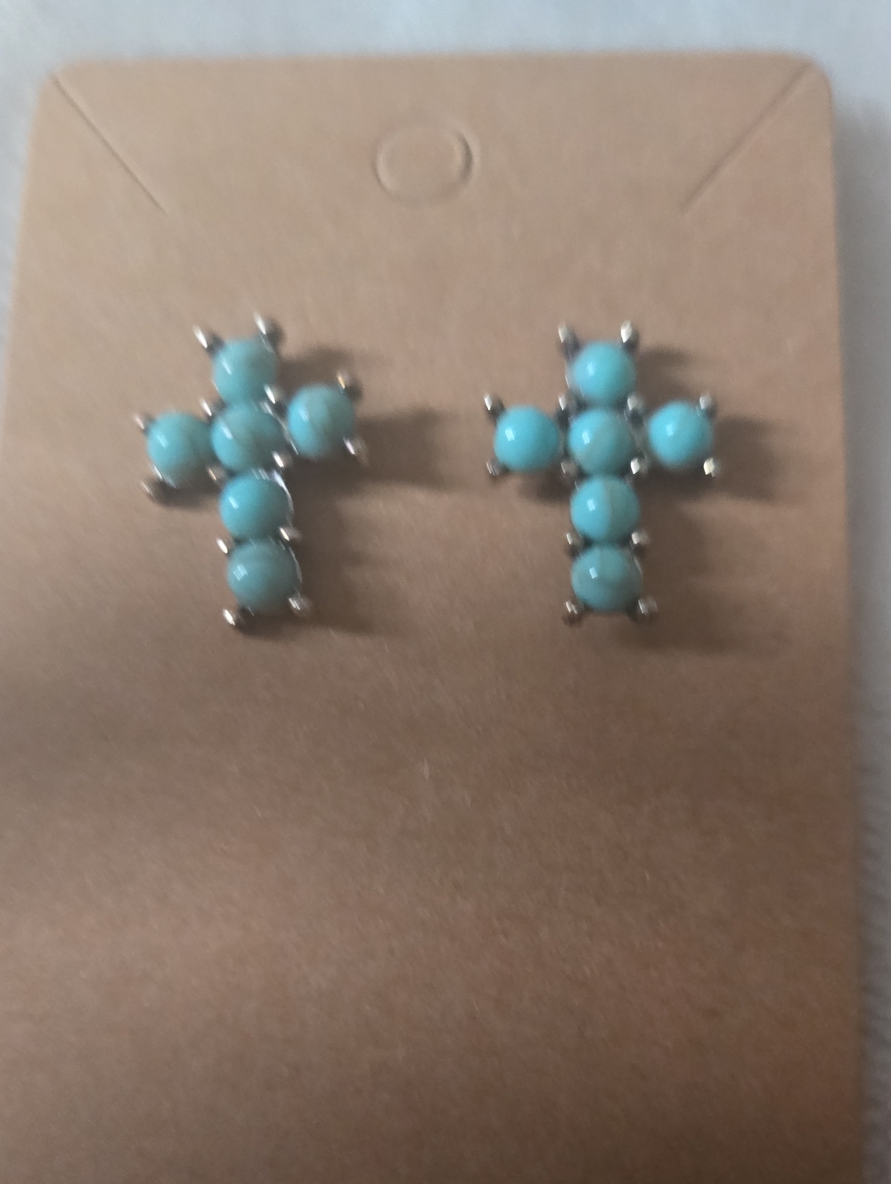 Western Turquoise Cross Stud Earrings - Silver Tone